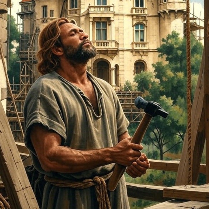 Jesus building a mansion